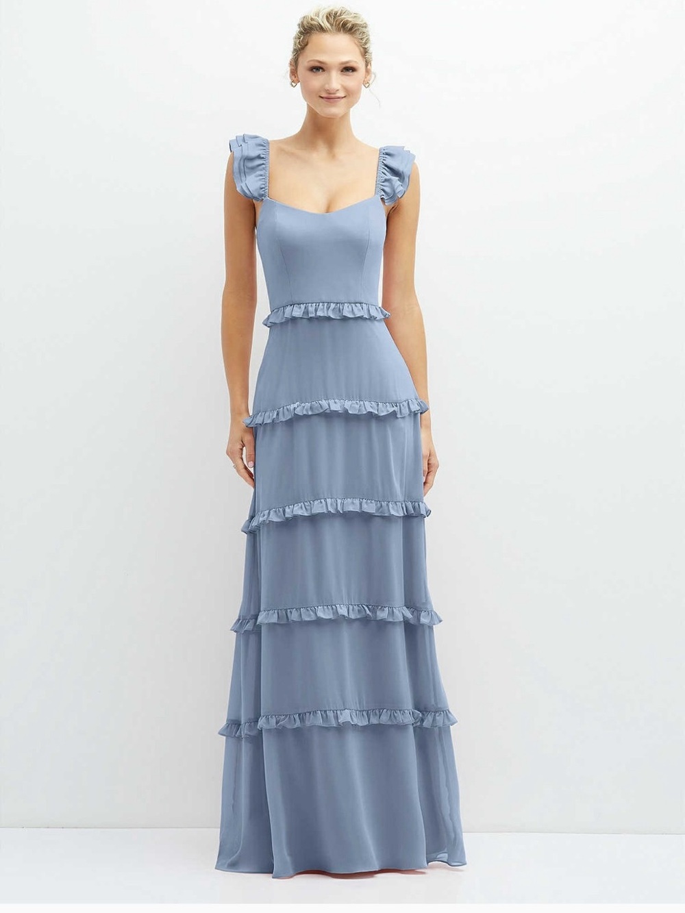 After Six Dusty Blue Ruffle-Tier Maxi Dress 1578 Luxe Chiffon